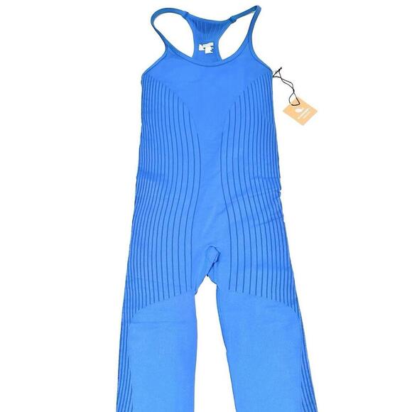 Astroremiges Women's Jumpsuit One Piece Full Length Straps Blue Ribbed Size S - Picture 13 of 15